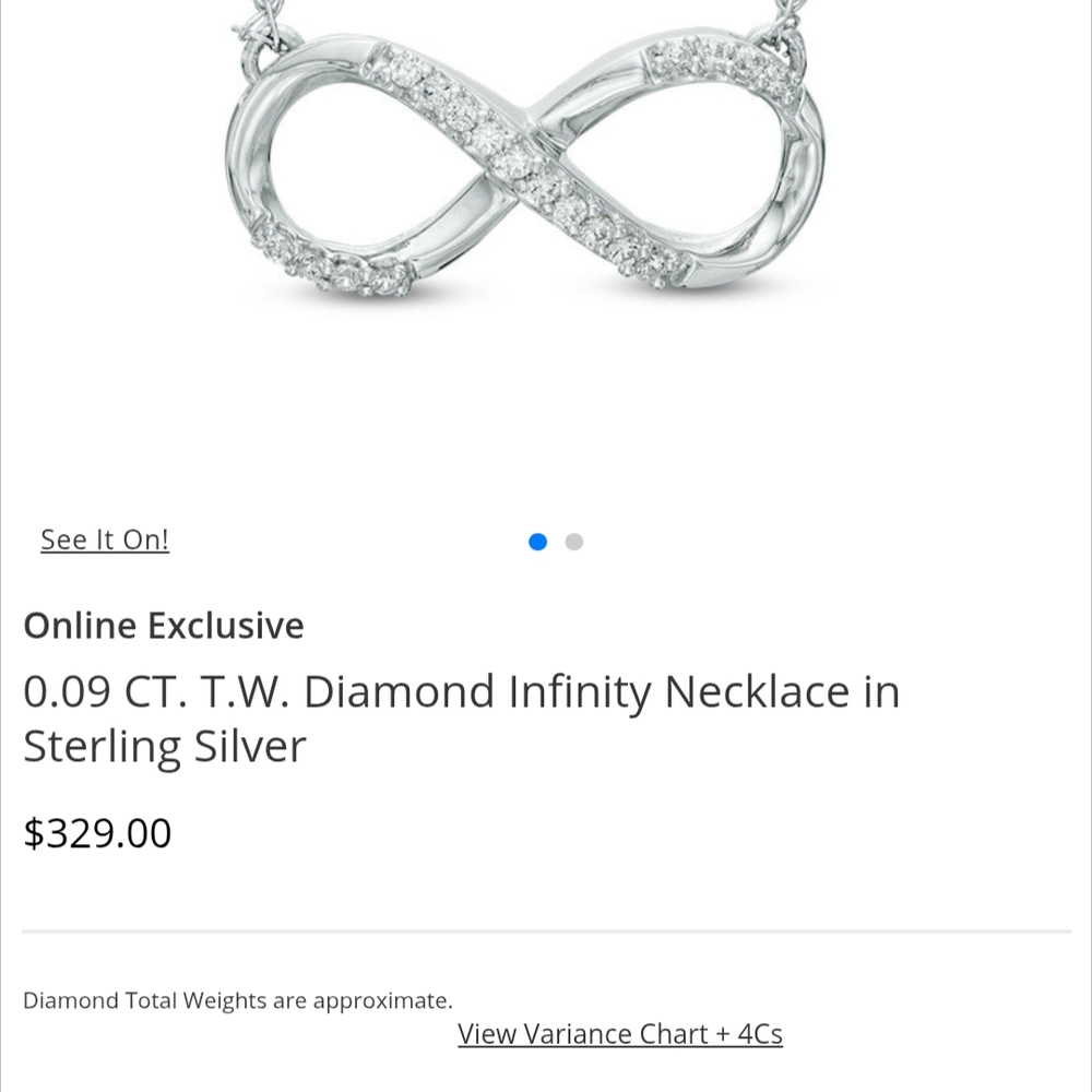 Sterling Silver Infinity Necklace with Diamond Accents NEVER WORN!